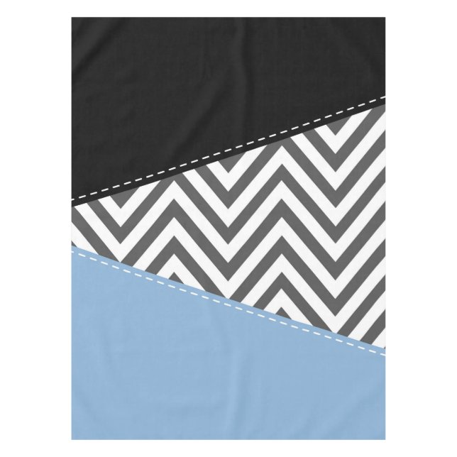 Nappe Gris Zigzag, Gris Chevron, Motif Zigzag, Bleu (Devant)