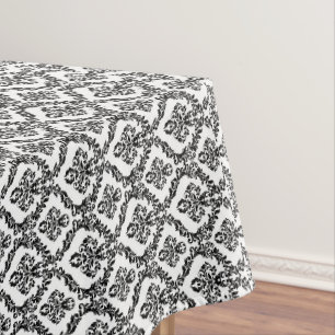 Nappe Halloween Victorian Damask Brocade noir sur blanc