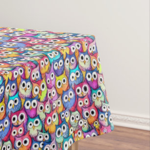 Nappe Hibou face doodé motif dessin animé oiseaux bois