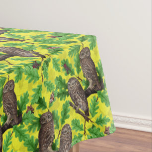 Nappe Hiboux dans la forêt sur fond jaune citron