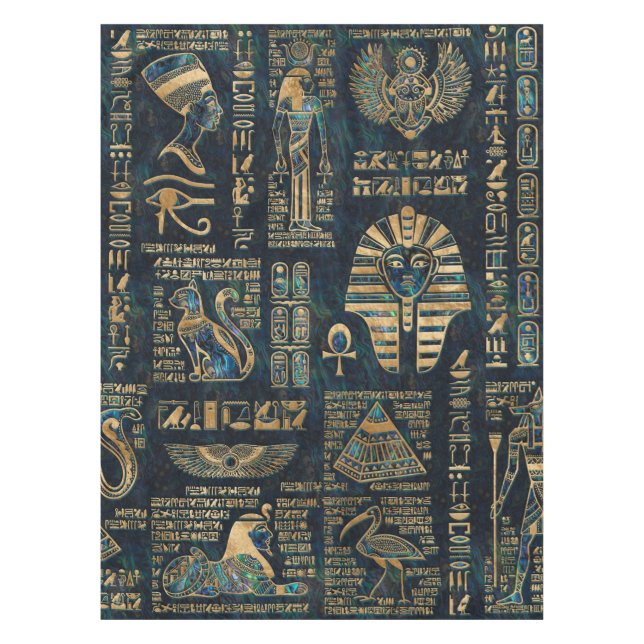 Nappe Hiéroglyphes et divinités égyptiens - ormeau et or (Devant)
