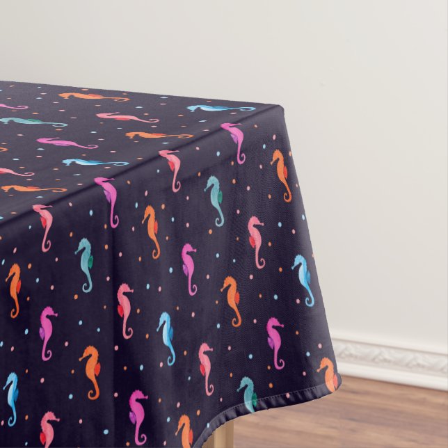 Nappe Hippocampes d'aquarelle sur le motif de bleu (In Situ)