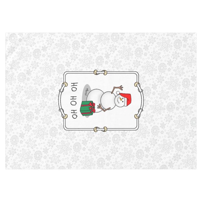 Nappe Ho Ho Joyeux Noël Père Noël mignonne Snowman (Devant (Horizontal))
