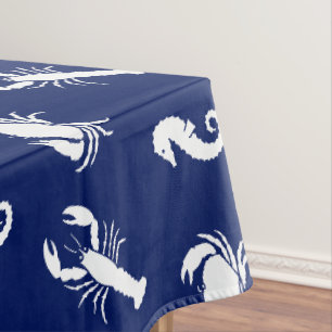Nappe Homard crabe hippocampe marine bleu et blanc motif