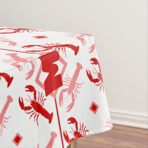 Nappe Homard et monogramme rouge et blanc Vie côtière