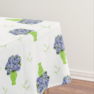Nappe Hortensia bleu dans un motif floral de vase vert