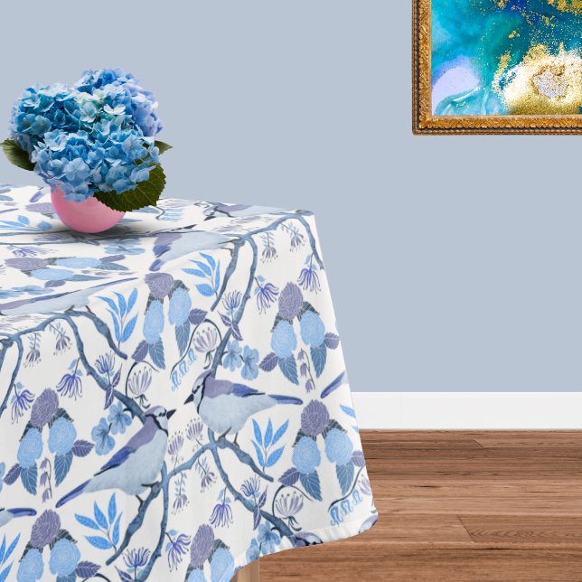 Nappe Hydrangeas Bluejay Couleur Botanique Peri 2022   (Bluejay-inspired botanical tablecloth: chic, trendy, Peri-of-the-Year perfection!)