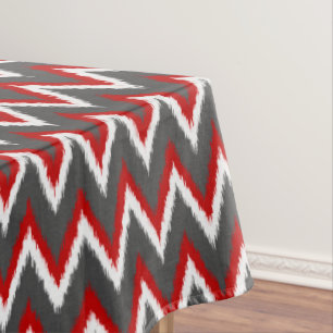 Nappe Ikat Chevron Stripes - Rouge, Blanc et Gris / Gris
