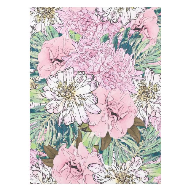Nappe Illustration florale rose et blanche de mignonne f (Devant)