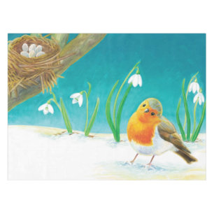 Nappe Illustration Red Robin Bird & Snowdrops