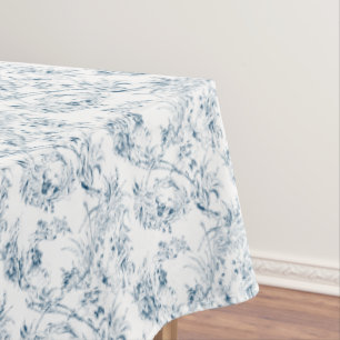Nappe Imaginaire Floral vintage gravé bleu toile