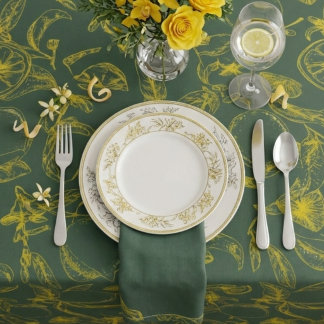 Nappe Imprimé Citron Jaune sur Vert Foncé