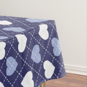 Nappe Jacquard des Coeurs Bleus et Blancs