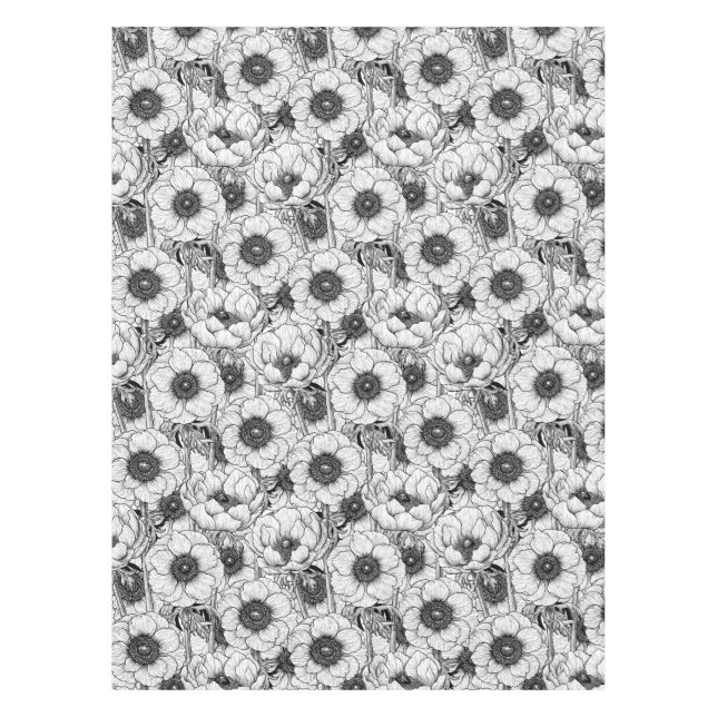 Nappe Jardin d'anémones en noir et blanc (Devant)