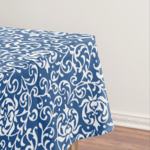 Nappe Jardins Tudor Bleu et Blanc Floral Damask