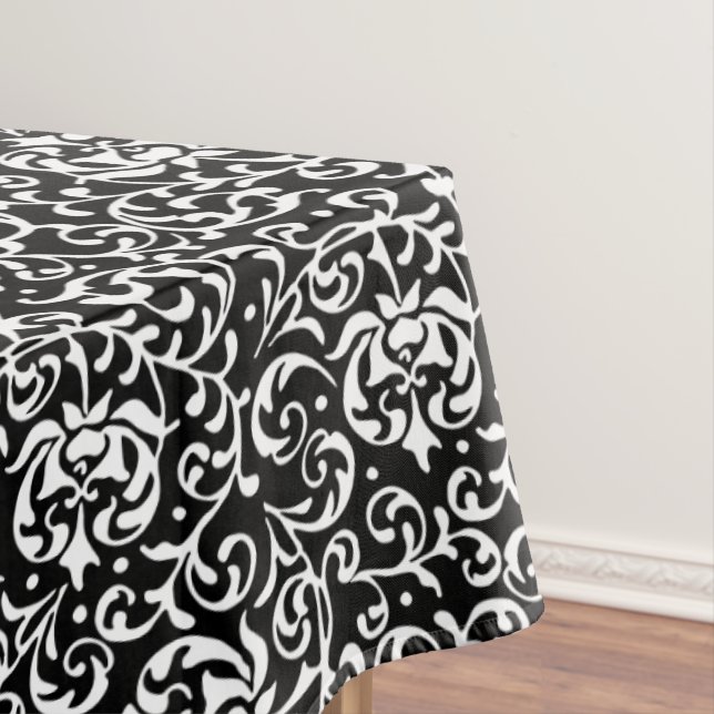 Nappe Jardins Tudor noirs et blancs Floral Damask (In Situ)