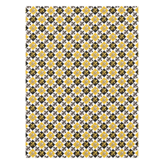 Nappe Jaune Blanc À damiers Fleur de lis Design (Devant)