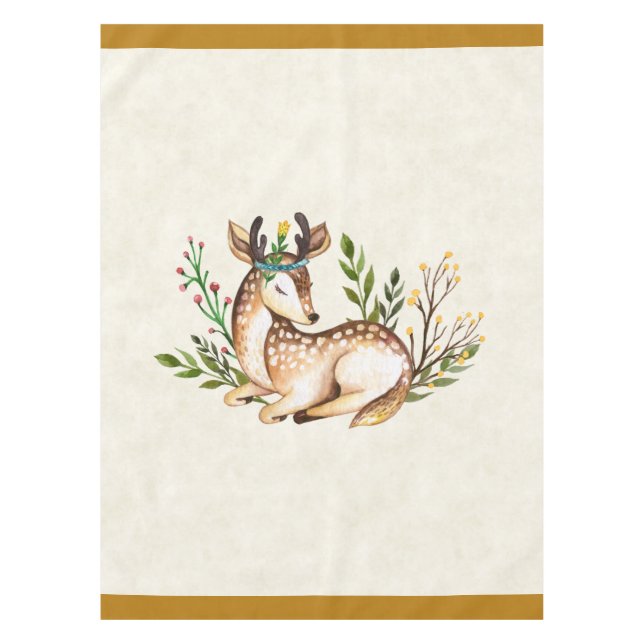 Nappe Joli Cerf Aquarellé Posé En Bas Boho (Devant)
