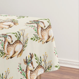 Nappe Joli Cerf Aquarellé Posé sur le Motif Boho