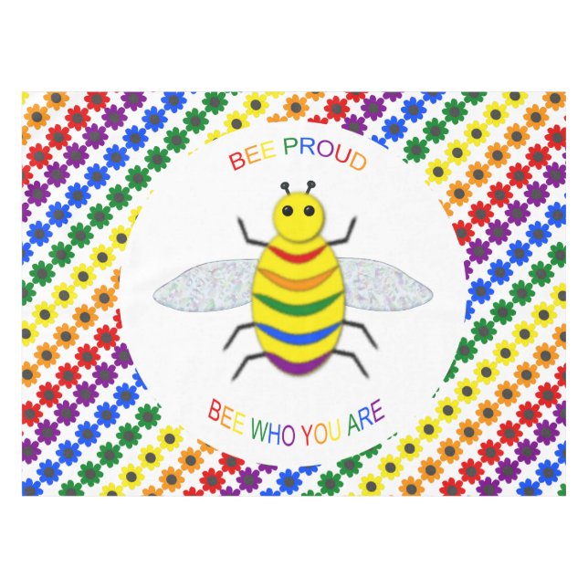 Nappe Jolie LGBT Fière Abeille arc-en-ciel et fleurs (Devant (Horizontal))