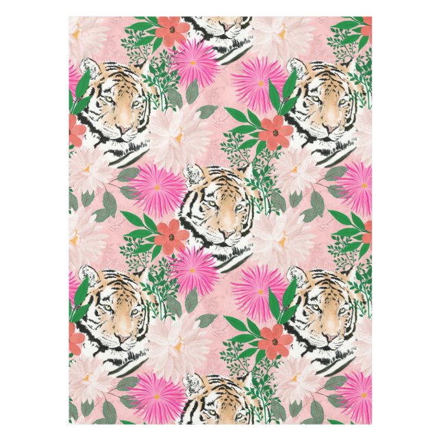 Nappe Jolie peinture florale de tigre rose blanc (Devant)