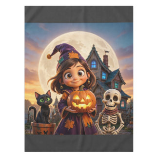 Nappe Jolie petite fille avec un chat noir Joyeux Hallow