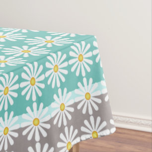 Nappe Jolies marguerites blanches sur bleuet et gris