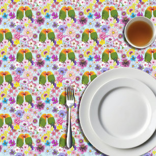 Nappe Jolis Inséparables Fleur Tropicale Oiseau Romantiq