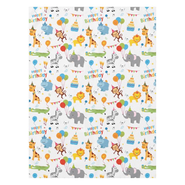 Nappe Joyeux anniversaire animal fête imprimé (Devant)