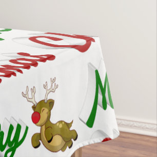 Nappe Joyeux Noël Flying Reindeer rouge vert script