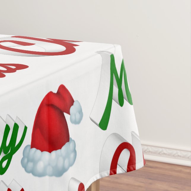 Nappe Joyeux Noël Santa Chapeau rouge vert script (In Situ)