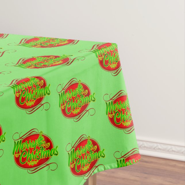 Nappe Joyeux Noël Texte Typographie Rouge Vert & Arbre (In Situ)