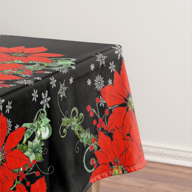 Nappe Joyeux Rouge Noël Poinsettia Noir (In Situ)