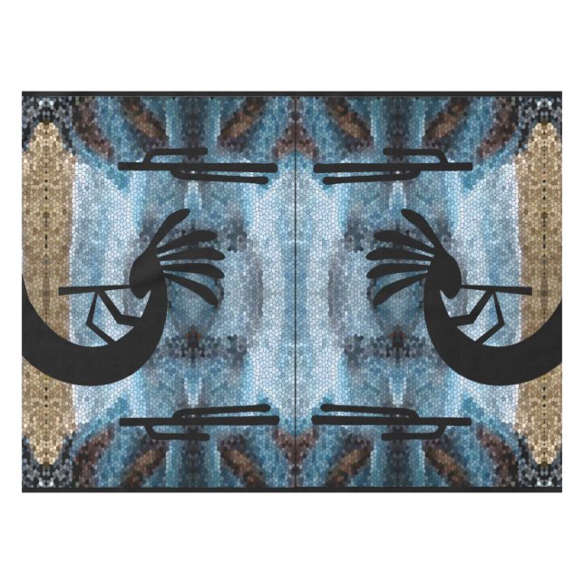 Nappe Kokopelli Sud-Ouest Désert Mosaïque bleue 52 x 70 (Devant (Horizontal))