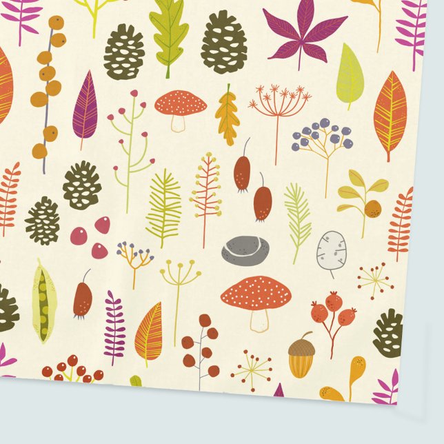 Nappe La nature boisée (Nature leaves, pine cones, mushrooms, toadstools and berries patterned tablecloth)