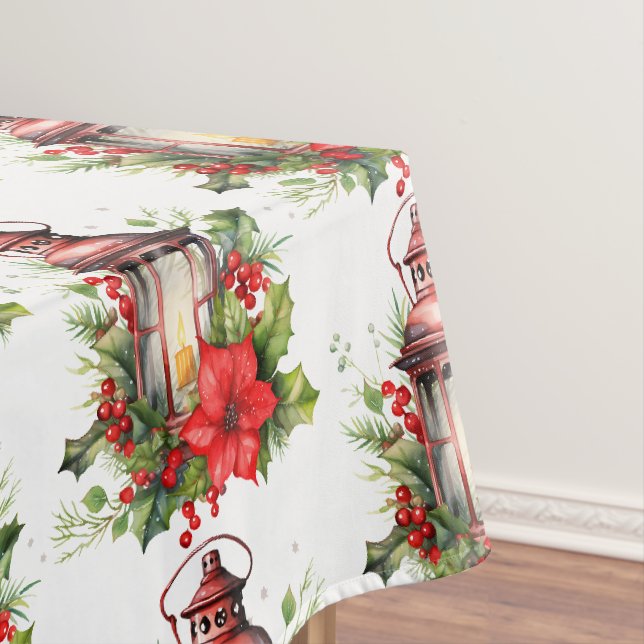 Nappe Lanterne rouge de Noël Poinsettia et Motif de pin (In Situ)