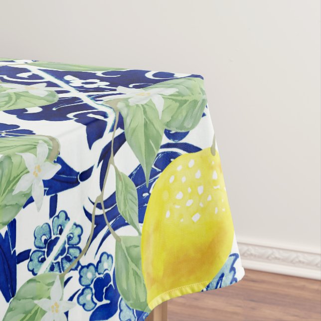 Nappe Lemons d'aquarelle de campagne et Floral bleu (In Situ)