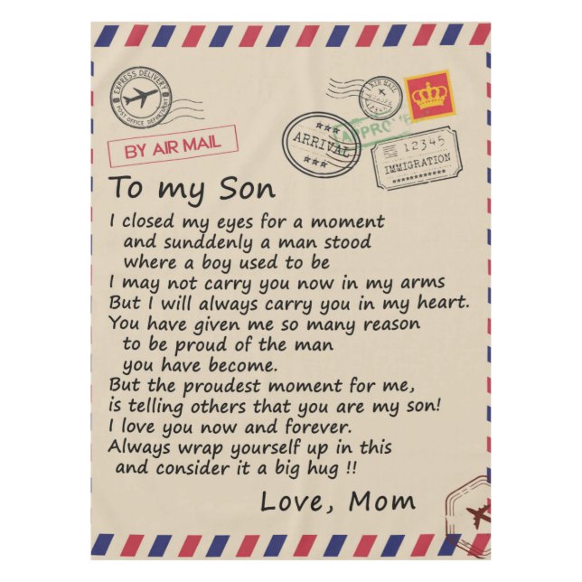 Nappe Lettre personnalisée à mon fils de maman (Devant)