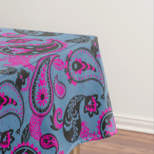 Nappe Linocut Paisley Traditionnel Vivid Rose Dusky Bleu