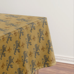 Nappe Lions noirs médiévaux avec Fleurs de Lis