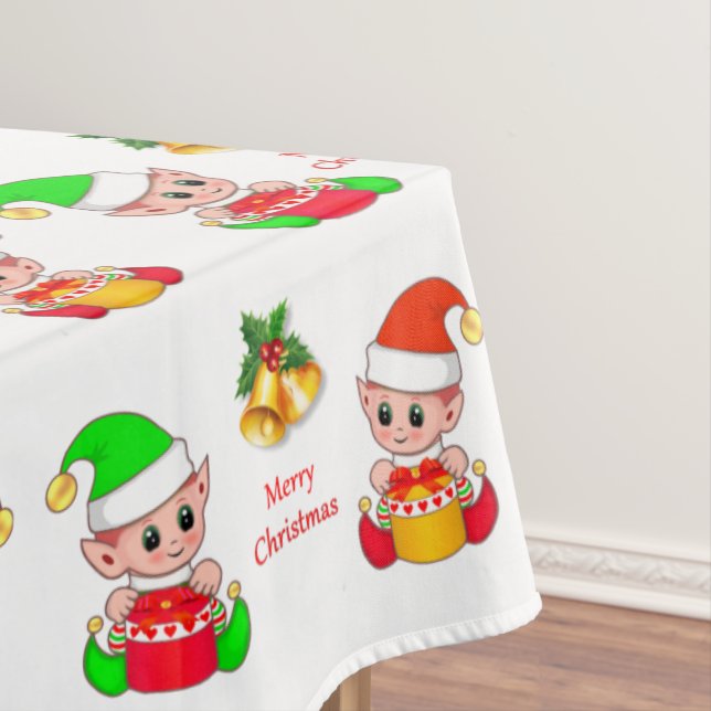 Nappe Lutin de Noël sur fond blanc (In Situ)