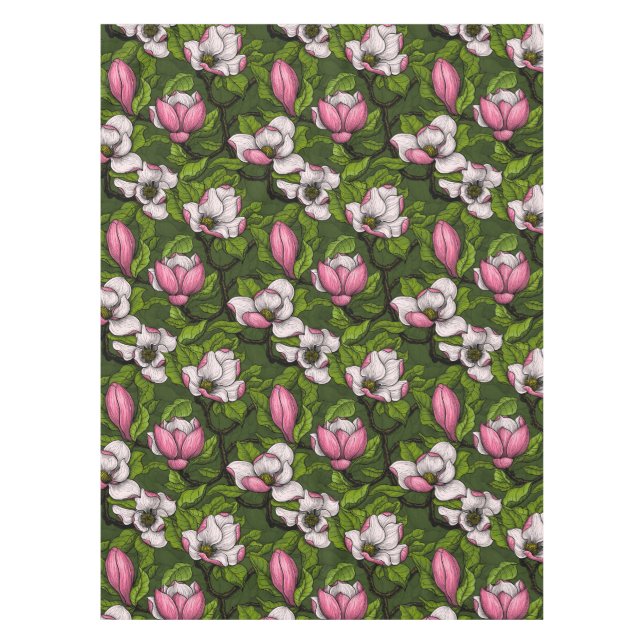 Nappe Magnolia en floraison sur vert foncé (Devant)