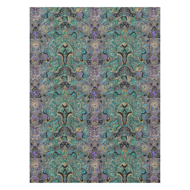 Nappe Mandala noir pourpre d'or turquoise (Devant)