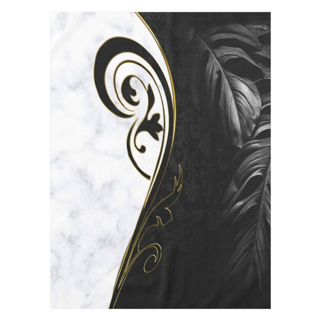 Nappe Marbre blanc, Noir, Filigree Or Graphique (Devant)