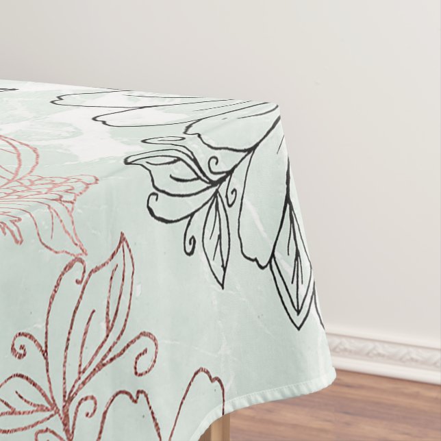 Nappe Marbre floral d'or Rose noir à la menthe moderne (In Situ)