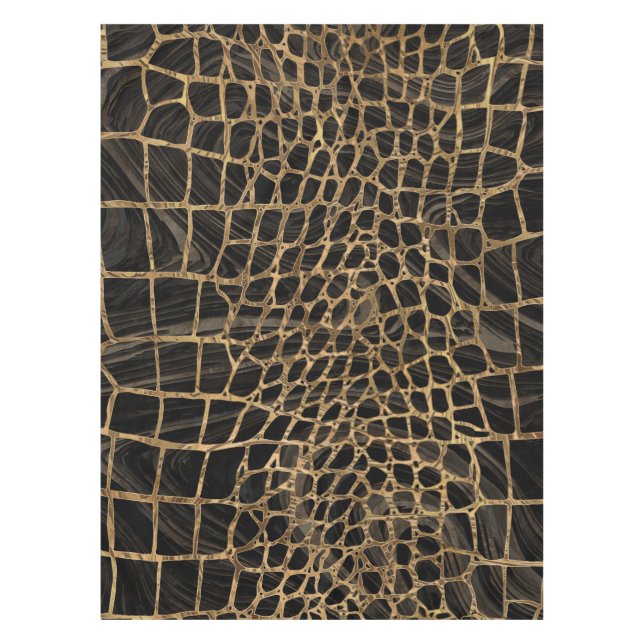 Nappe Marbre noir liquide Faux Crocodile et or (Devant)