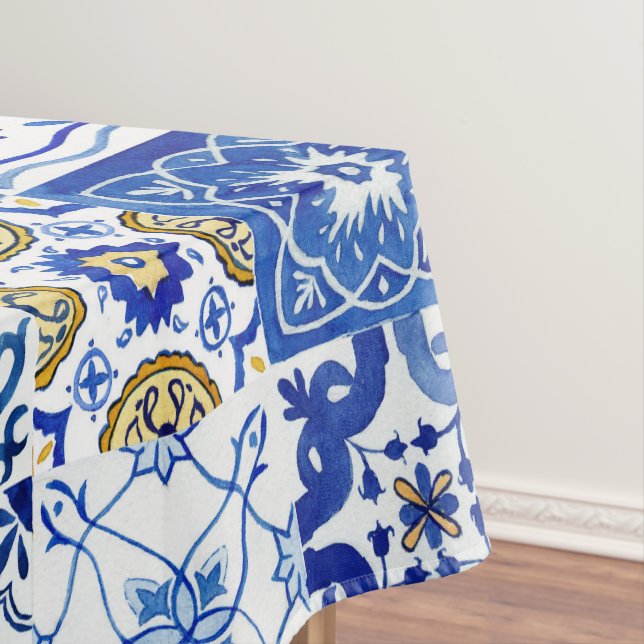 Nappe Méditerranéen Italien Bleu, Blanc & Jaune Motif (In Situ)