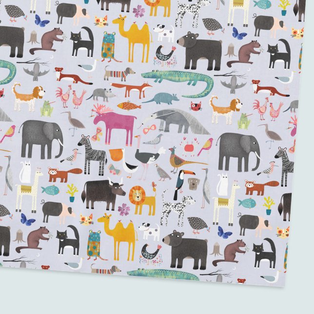 Nappe Ménagerie animale (Fun animal menagerie with wild, safari, zoo and pet animals and birds pattern tablecloth)