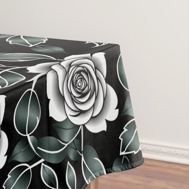 Nappe Metallic Silver Roses With Dark Green Leaves (In Situ)