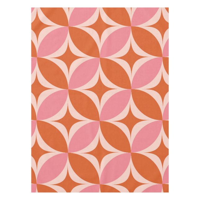 Nappe Mid Century Circle Starburts rose et orange (Devant)